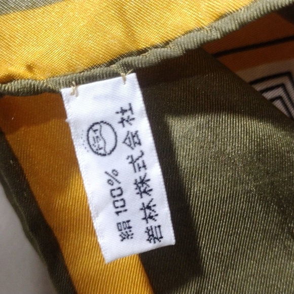 Pierre Balmain 100% Silk Scarf 23x23" Luxury Mustard & Olive Geometric Accessory - Picture 9 of 10